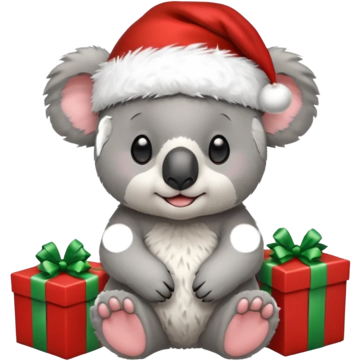 Koala with a santa hat and presents around him emoji