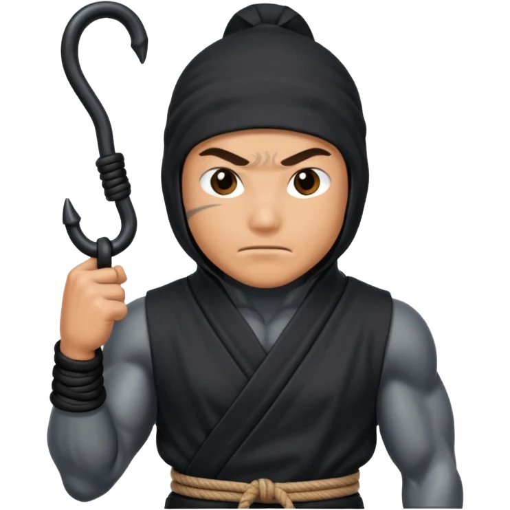 iron hook, 4 hooks, black, with rope, ninja emoji