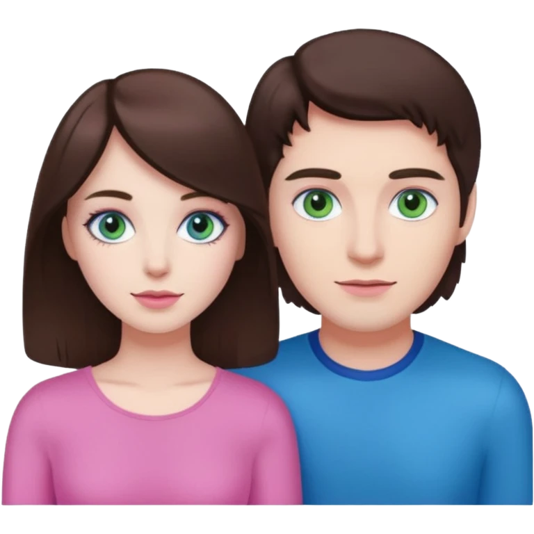 pink polaroid photo of a couple thats white with brunette hair blue and green eyes emoji