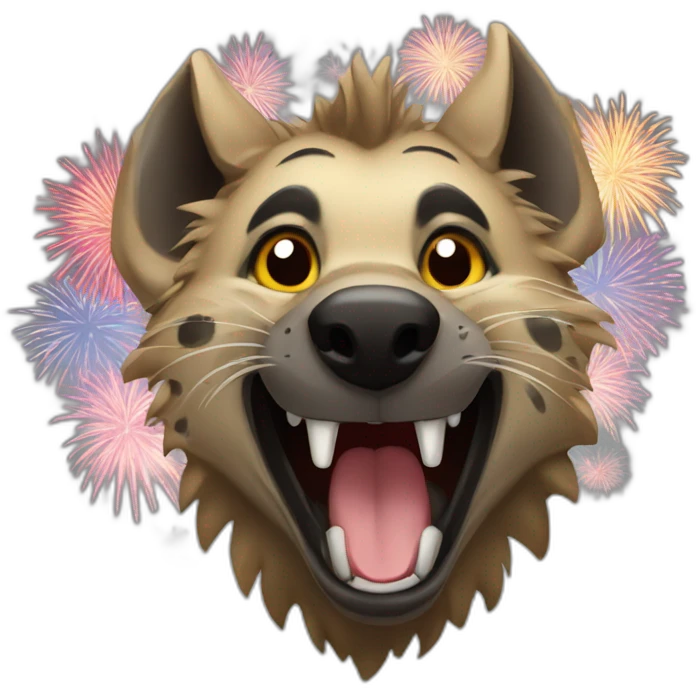 happy hyena and fireworks emoji