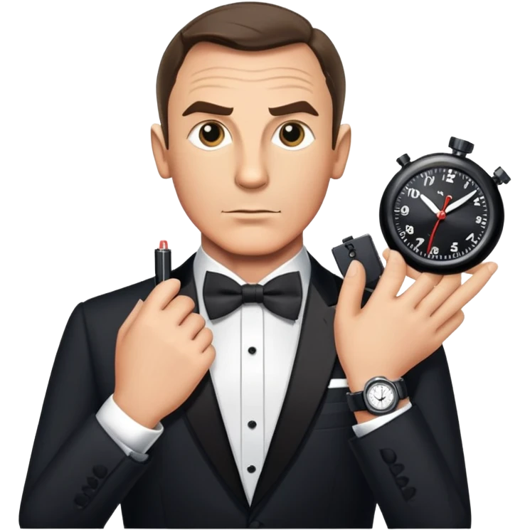 James Bond with spy gadget watch and bow tie emoji