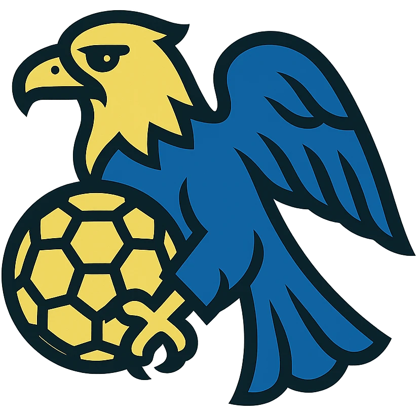 icon of an eagle holding a soccer ball, inspired by Club América, blue and yellow emoji