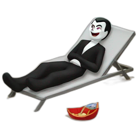 Dracula is sunbathing on the beach  emoji