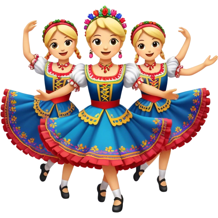 Cinematic Realistic Mazurka Dance Emoji, depicted as a lively traditional Polish folk dance scene with colorful costumes and spirited movement, rendered with dynamic textures and vibrant festive lighting that captures its rhythmic energy. emoji