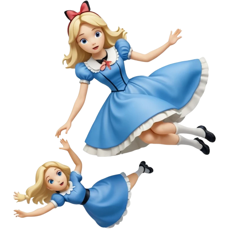 Isolated, detailed illustration of the most incredibly amazing modern style of disney's Alice in wonderland falling mid-air
figurine imaginable, toy style. emoji