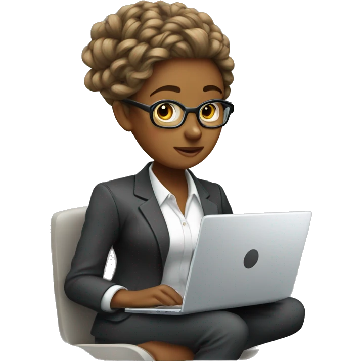Woman with Laptop busy with coding for Office Work by thinking future me nice hair suit  emoji