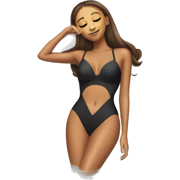 laying down full body Ariana Grande sleeping one piece swim suiting emoji