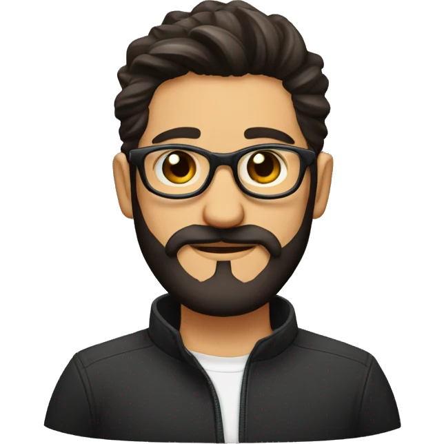hombre moreno con gafas cabello negro y barba ojos cafe emoji
