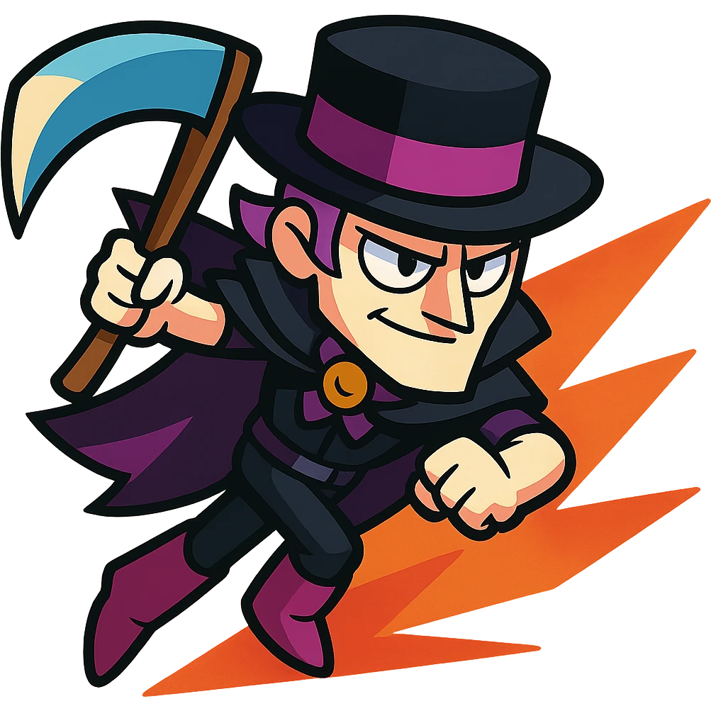 Mortis from Brawl Stars dashing forward, vibrant cartoon style emoji
