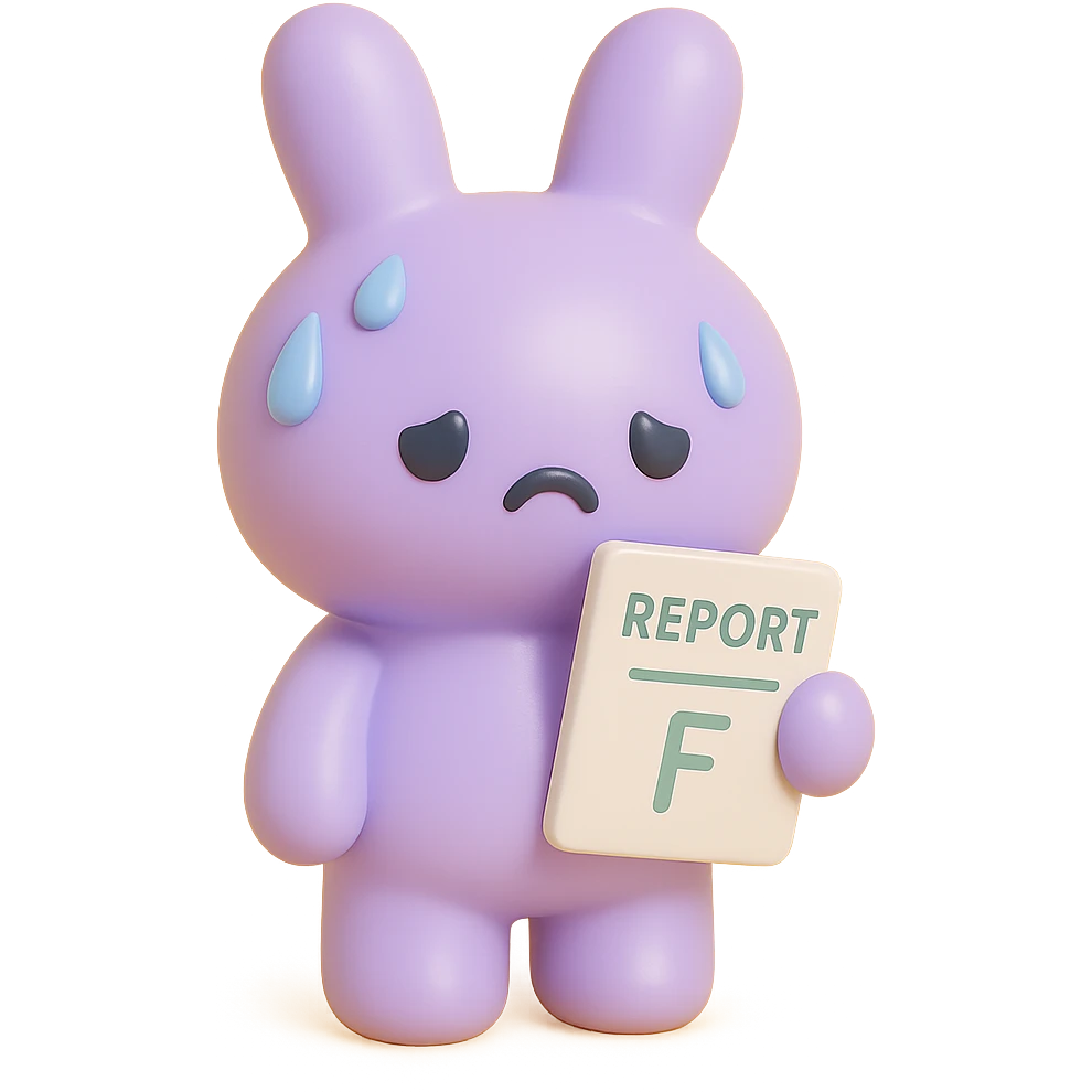 lavender bunny sweating and holding a report, vinyl figure style emoji