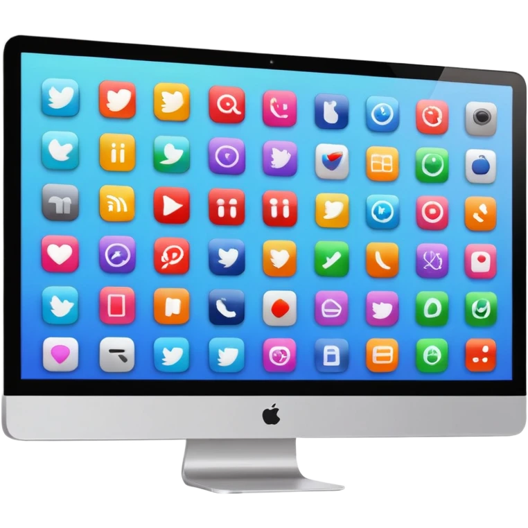 iMac screen displaying app icons in grid emoji