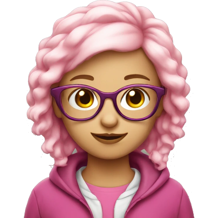Pink nerd  girl smiley with glasses  emoji
