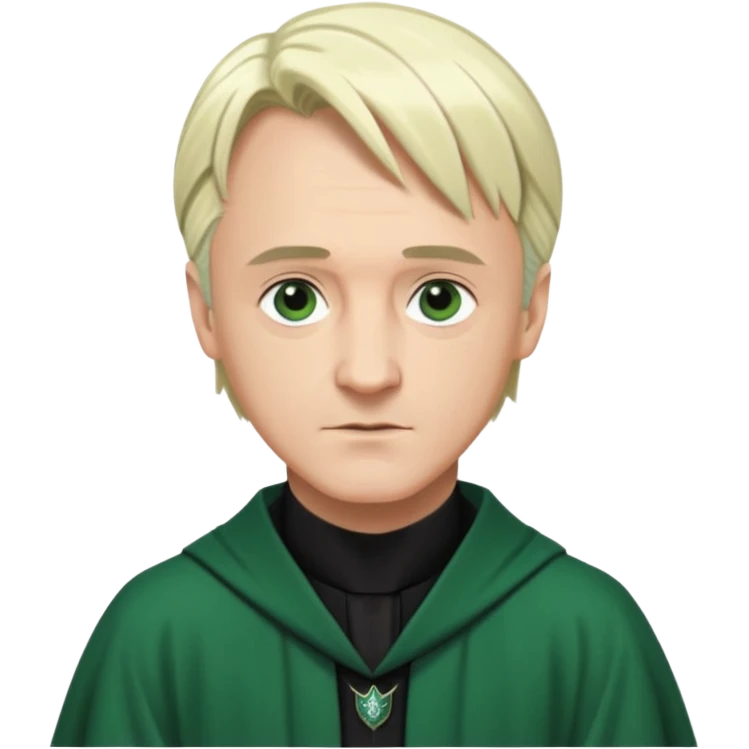 Draco Malfoy at 50 years old, silver-blond hair, sharp features, elegant Slytherin-inspired robes, mature and wise emoji