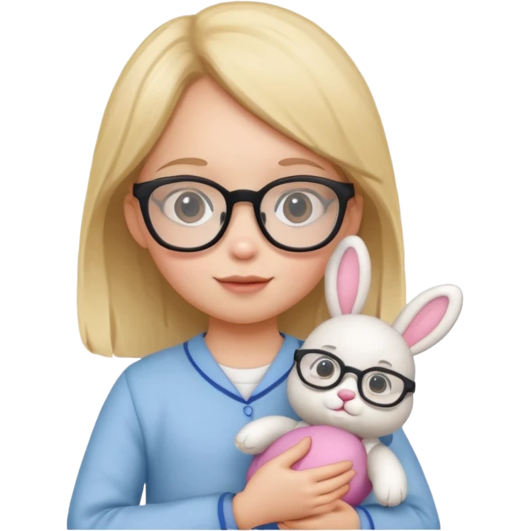 Girl kid with glasses → holding a toy rabbit emoji
