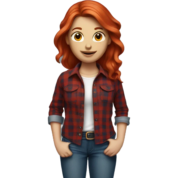 Red haired woman wearing a red flannel shirt and blue jeans emoji