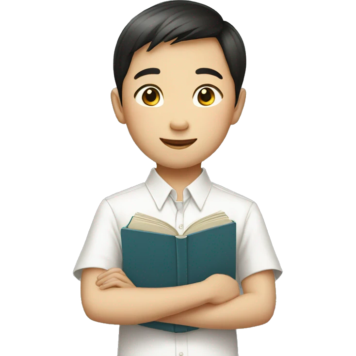 11 year old chinese boy with white formal shirt and a book emoji