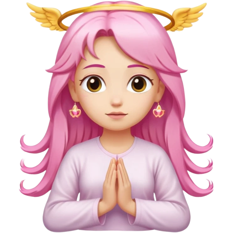 blonde angel woman with long hair meditating with pink hair clips emoji