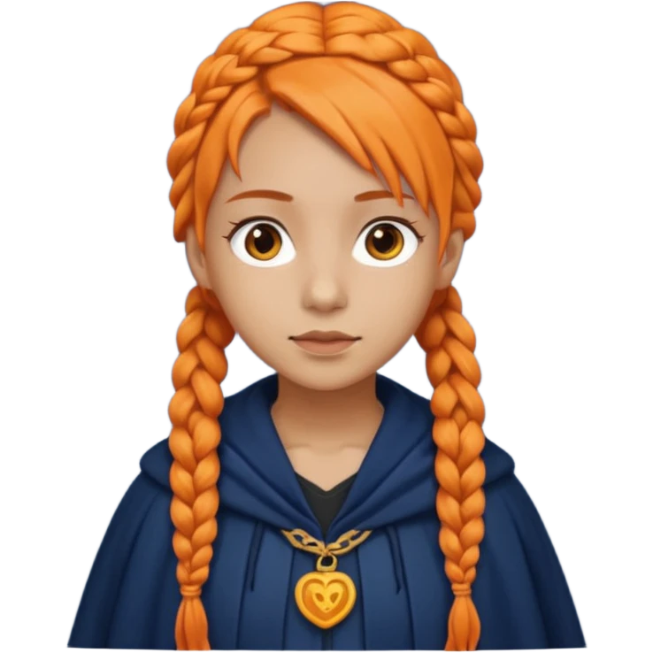 orange braids hair girl, tan skin, wear navy cloak emoji