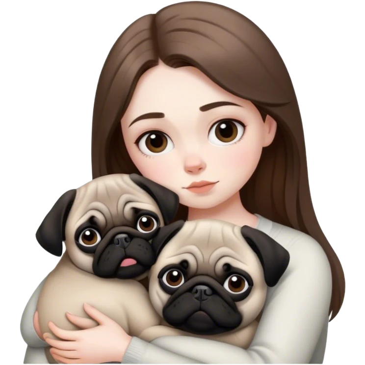 black and white pug cuddling with brown hair girl emoji