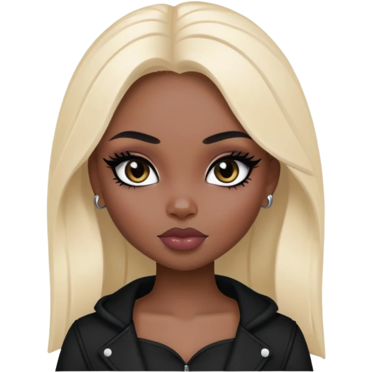 black pretty bratz girl, dark black eyes, black eyeliner, pale skin, black clothes emoji