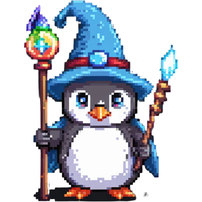 penguin wizard with magic staff emoji