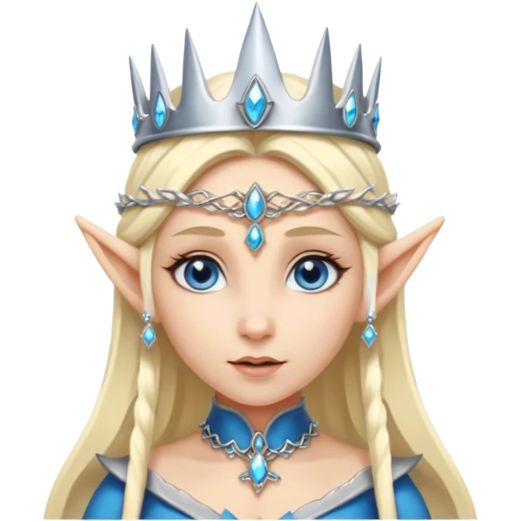 elf princess with pointy ears, white skin, blond hair with jewellery, blue eyes emoji