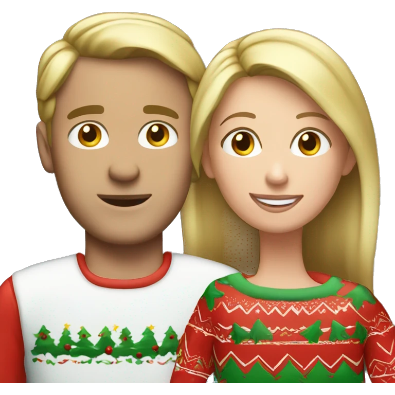 caucasian couple with Christmas pajamas emoji