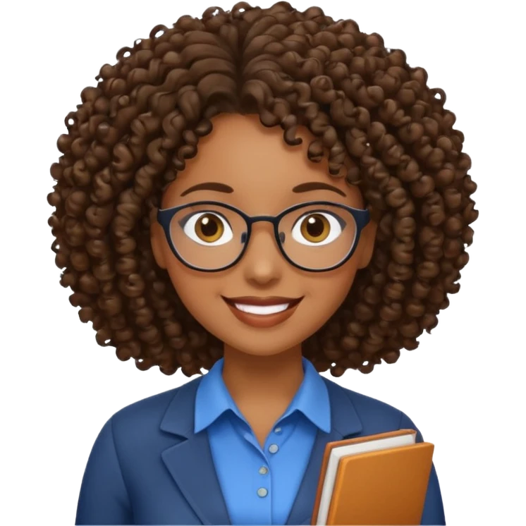 Black female teacher with curly hair and no glasses emoji