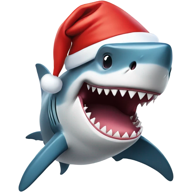 happy shark wearing santa hat emoji