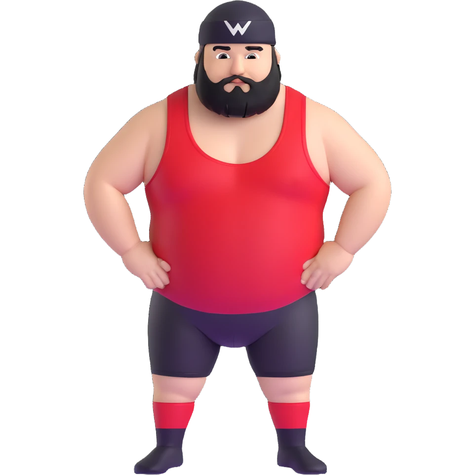 White skin fat guy with black durag and black beard in a red and black wrestling singlet emoji