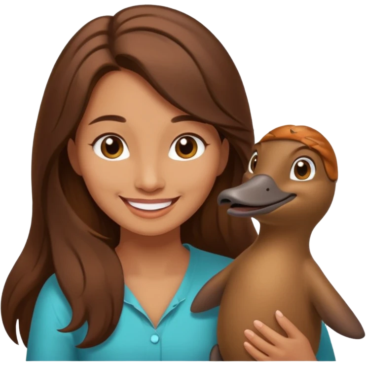 long brownhaired woman playing with platypus emoji