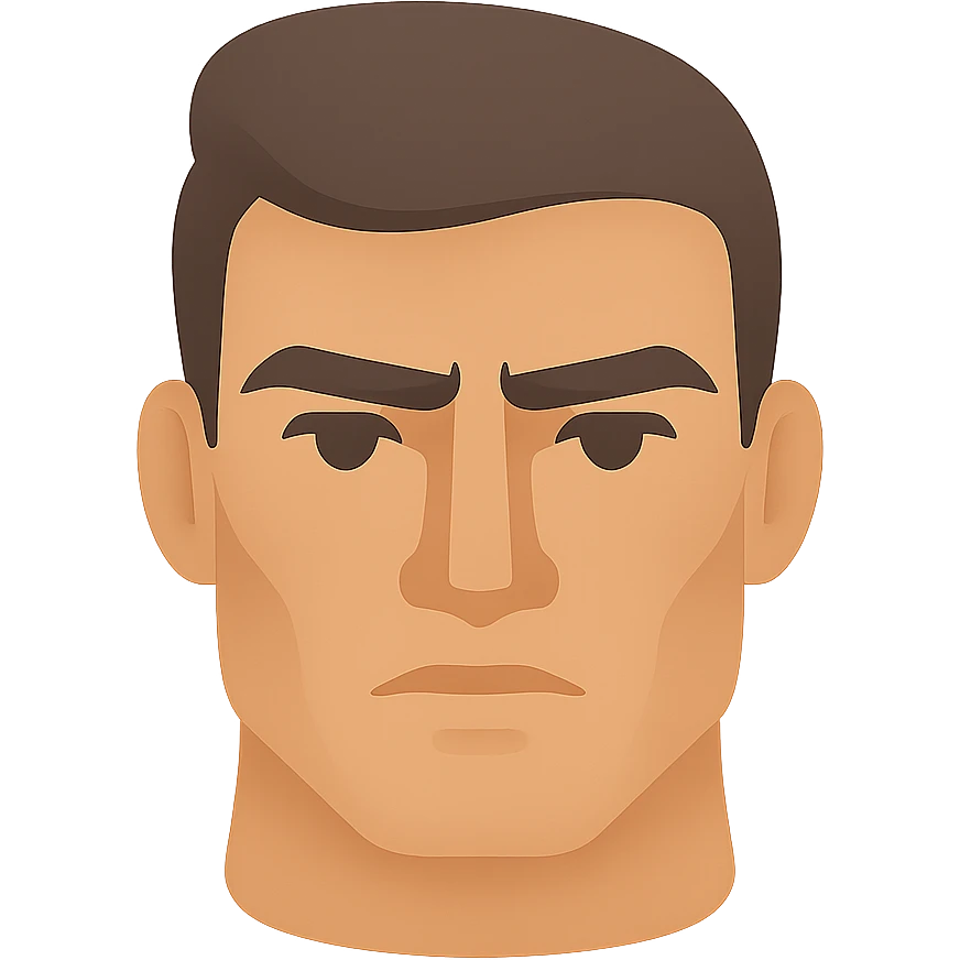 sigma male face, stoic, chiseled features, modern flat icon emoji