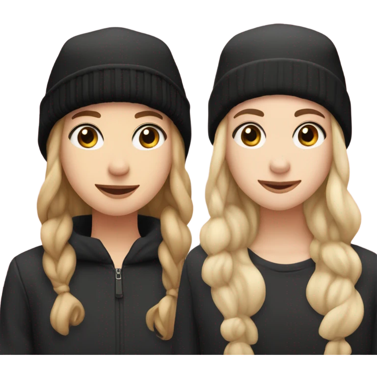 2 best friend, one of them is pale, brown wavy hair in black winter cap, and the othet one is pale, black straight hair with black winter cap emoji