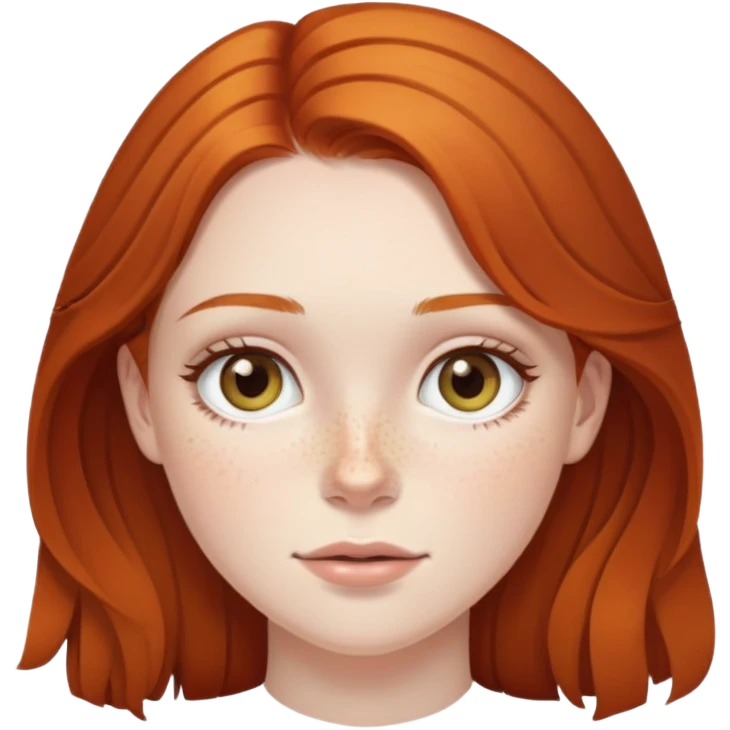 Pale girl with freckles and dark ginger hair hazel eyes very pretty emoji