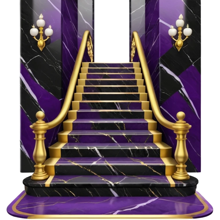 Luxurious black marble hallway stairs with gold and white accents  with with violet accents emoji