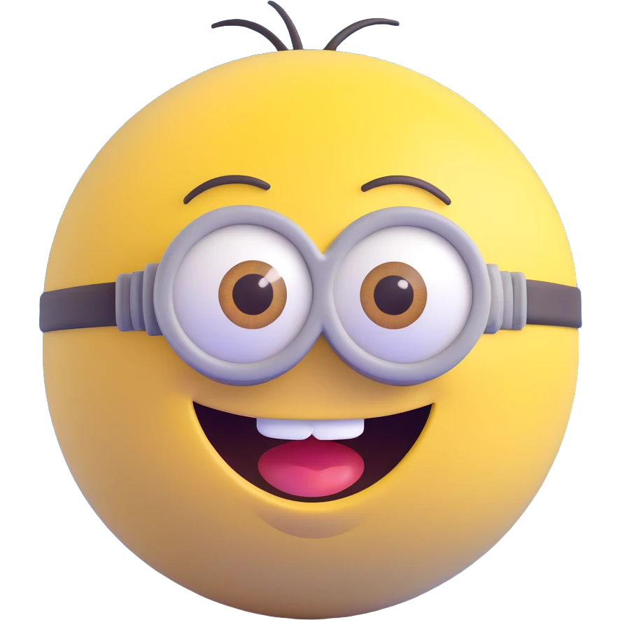 3d sphere with a cute yellow minion face, giggling emoji