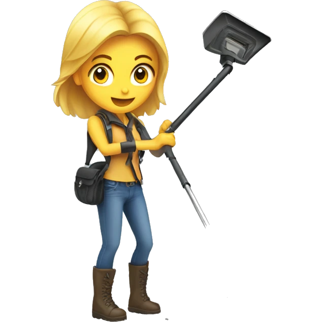 Pretty woman using a metal detector on ground emoji
