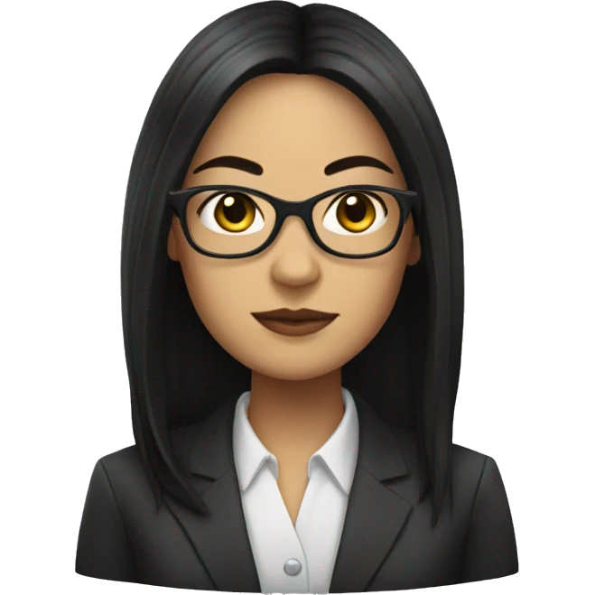 Female defense attorney with long black hair with glasses emoji