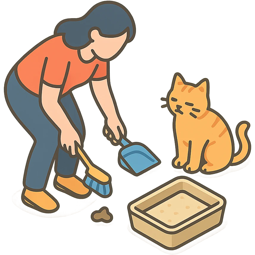 женщина убирает за кошкой emoji