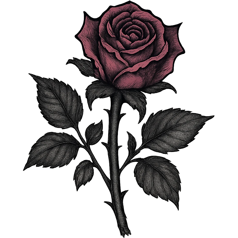 gothic rose, black and pink, ghibli style emoji
