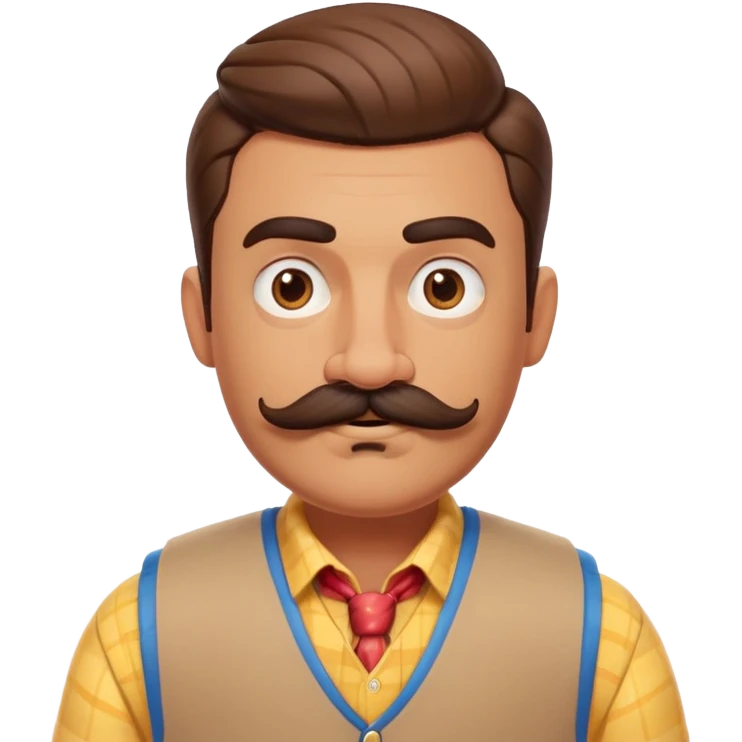 The neighbor character from Hello Neighbor game with mustache and vest emoji