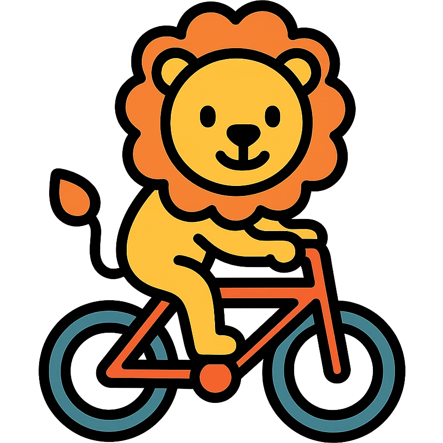 lion riding a bicycle, colored icon emoji