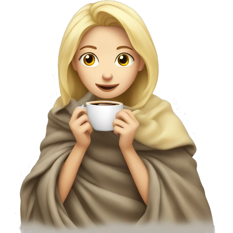 Blonde girl in blanket drinking coffee  emoji