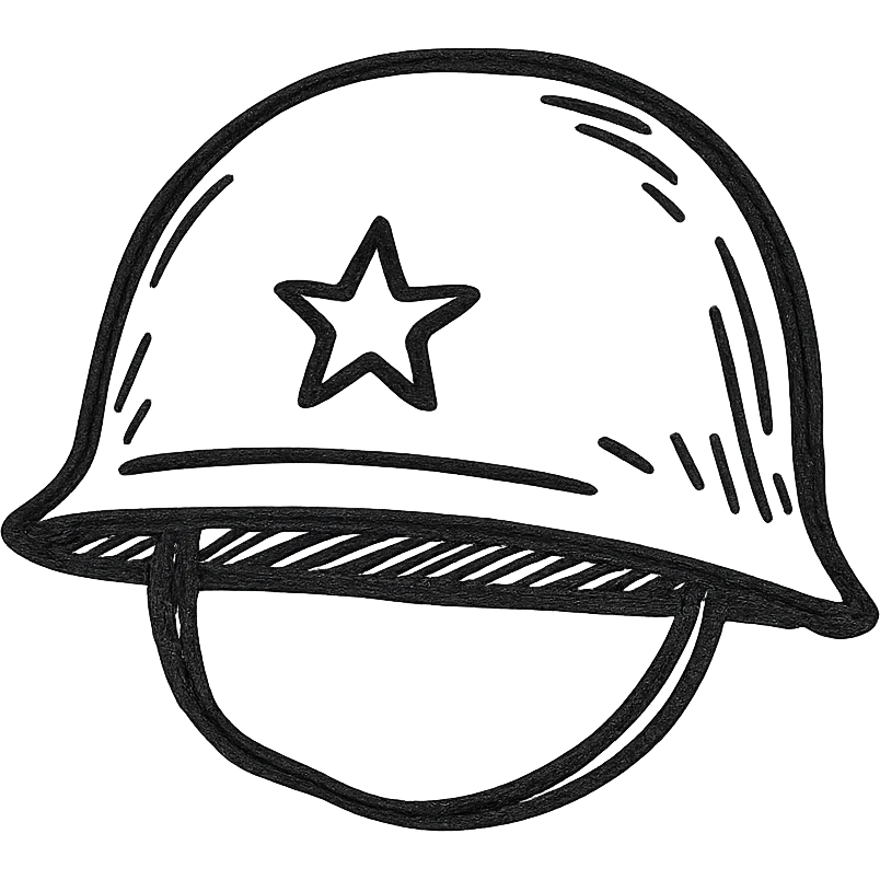 WW2 commander helmet, hand-drawn sketch style, black outlines emoji