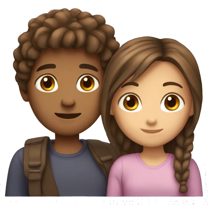 Girl and boy hugging brown hair brown eyes emoji
