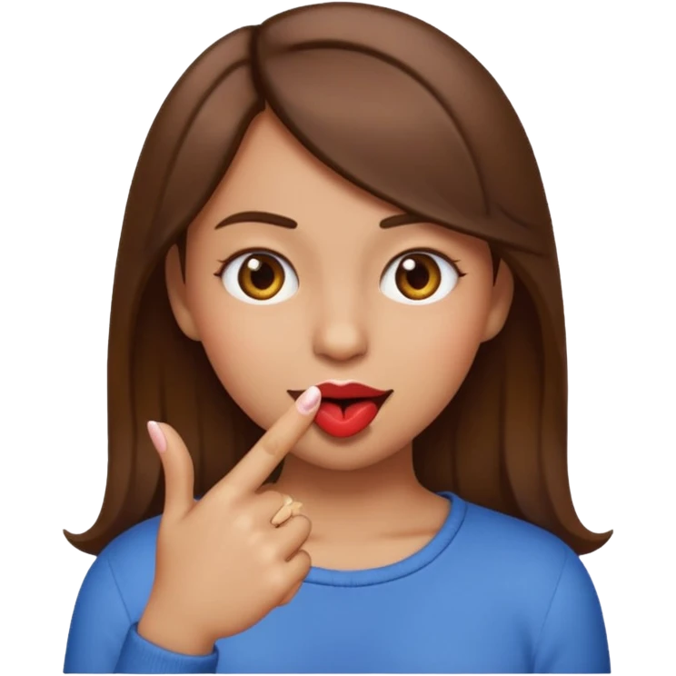 Basic emoji girl biting her nails, but in a flirty ways, a bit darker skin ( not so brown), brown hair and only one pointing finger emoji