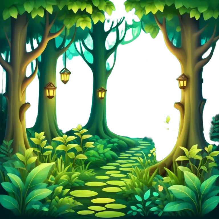 enchanted forest with dense foliage and soft magical glow, mysterious vibe emoji