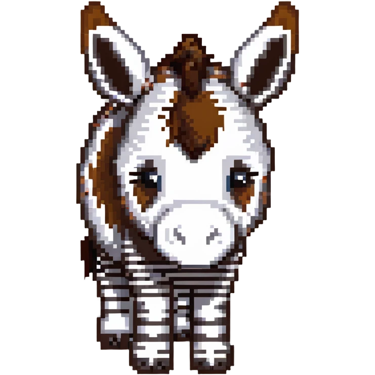 A donkey with a zebra head, donkey body with brown fur and zebra head with black and white stripes emoji