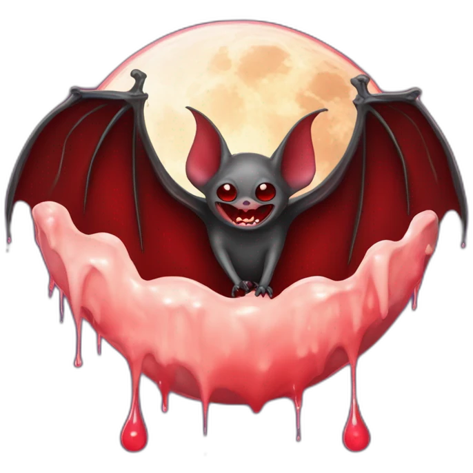 flying vampire bat in front of realistic full moon dripping red slime from mouth emoji