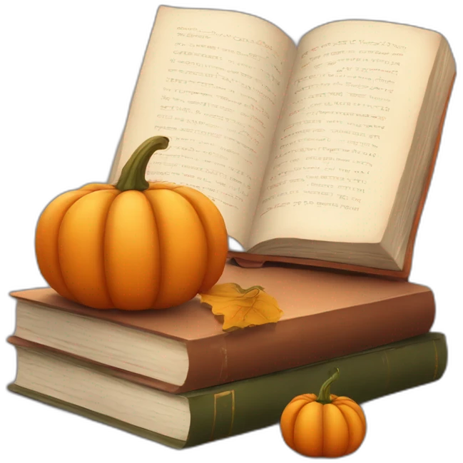 A beautiful Book beside a pumpkin emoji